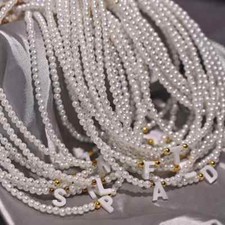 Name Initial Shell 26 Letter Pendant Necklace for Women 4MM Simulated Pearl Bead