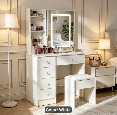 White dressing table with led - white,