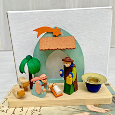 Vintage Christmas GRAUPNER Erzgebirge Wooden Nativity Scene Candle Holder New
