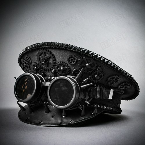 Black steampunk captain hat - black,