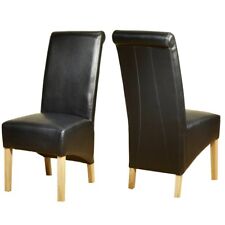 Bonded Leather dining Chairs With Solid oak Legs Black Brown Ivory Red Setof 2