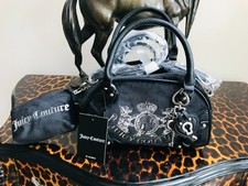 NEW JUICY COUTURE BLACK  VELVET TWIN DOGS DESIGN SMALL BOWLING BAG + PURSE