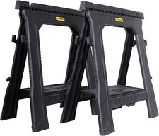2 x Stanley Non-Slip Plastic Pair Of Folding Saw Horse Trestles Stands, 170713