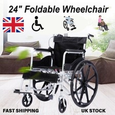 24" Heavy-Duty Wheelchair – PVC Mattress, ABS Wheels, Dual Brakes for UK Care