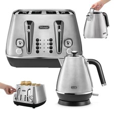 De'Longhi Distinta X 1.7L Kettle & 4-Slice Toaster Set – Stainless Steel, Silver