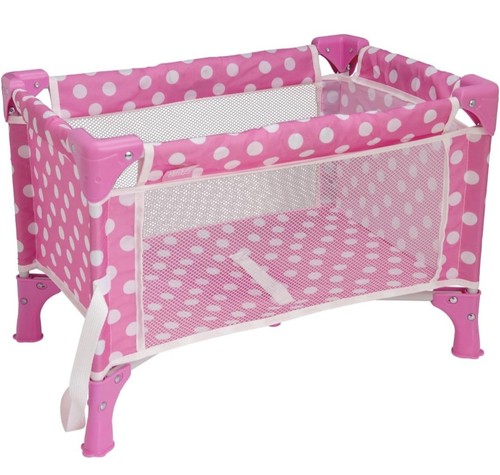 Pink polkadot dolls travel cot - pink,