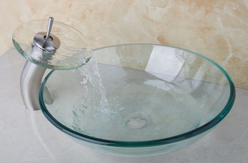Glass basin sink with matching