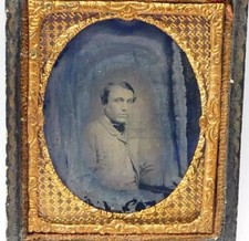 Antique Vintage 1850-s Victorian Picture in Original Gilded Frame Case.