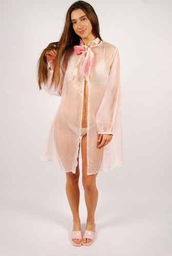 80s sheer robe large - 80s, pink