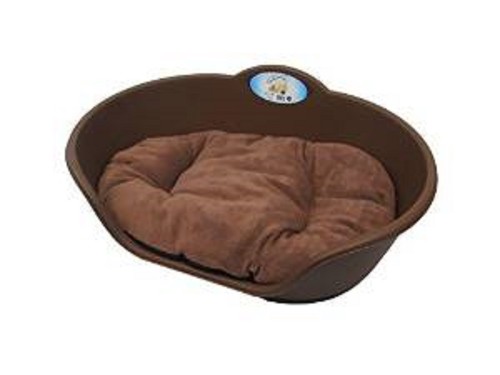 Medium brown plastic dog - medium, bed