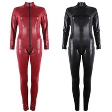 Black Red Womens PVC Catsuit