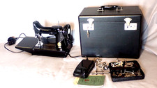 Vintage Singer Sewing Machine 221k Featherweight + Case Accessories Arms Bobbin