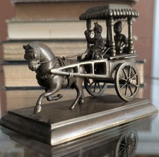 Vtg Brass Horse Cart Indian Tanga Carriage Statue Figurine Eastern Art Statue
