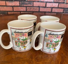 Four Vintage Russ Berrie “Christmas Coffee Cup Mugs”playing/walking on the snow 