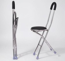 Folding Portable Walking Stick Seat Adjustable Aluminium Cane Chair Stool M8