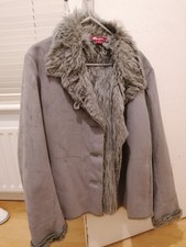Monsoon Grey Afghan Suede Fur Penny Lane Style Autumn 🍂 Winter Jacket Size 14