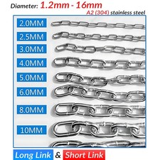 Short / Long Security Link Chain 304 Stainless Steel 1.2mm 1.5mm 2mm 3mm - 16mm