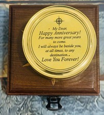 Antique Nautical Sundial Compass with case Anniversary Gift Brass Round Compass