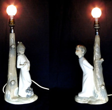 LLADRO ZAPHIR Vintage Pair of Figural Lamps Boy & Girl with Puppy Dog Circa 1980