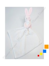 Flat blanket/handkerchief little rabbit pink and white eyes gray nose 17cm - Jacadi Paris