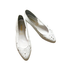 Vtg Westies Ballet Flats 6 White Leather Cut Out Dainty Feminine Coquette Bride