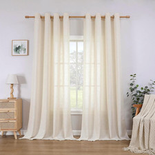 CUCRAF Linen Curtains Eyelet Sheer Net Voile 2 Panels 55" Width X 84" Drop Natur
