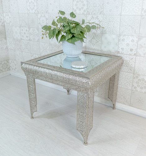 Silver embossed metal glass - silver,