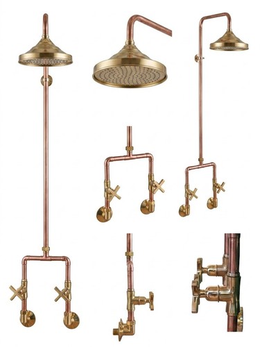 Antique copper shower - shower,, rustic