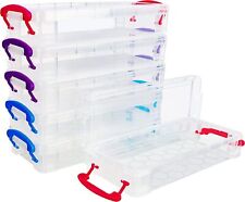 Belle Vous Plastic Pencil Storage Box (6 Pack) - Assorted Colour Stackable Boxes