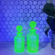 Antique Val St Lambert Yellow Uranium Glass Perfume Bottle Set 138 & 165 READ