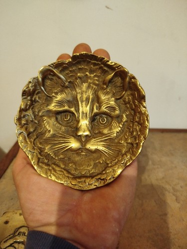 Solid brass cat - face, trinket
