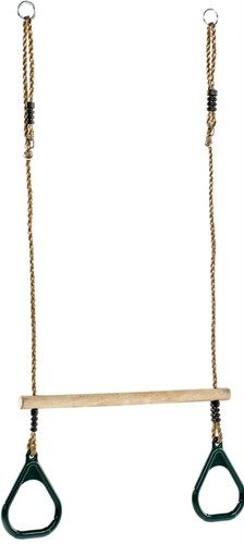 Wooden trapeze bar with green - trapeze,