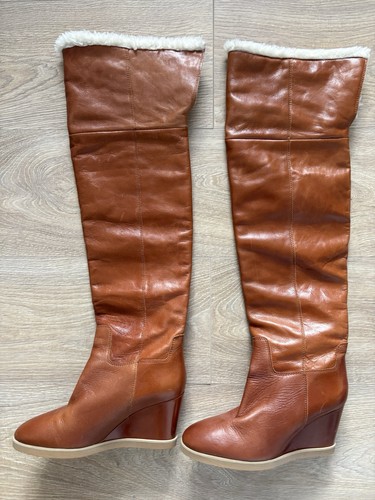 Leather wedge boots with - , white