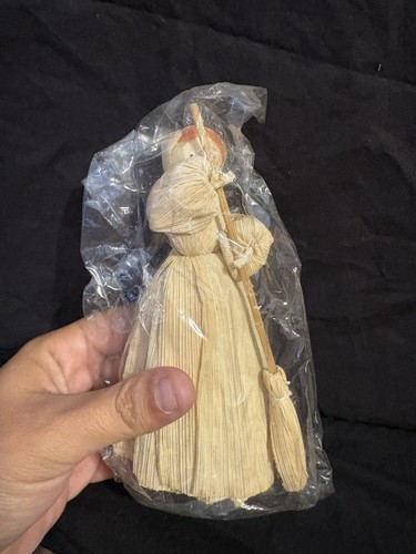 Vintage corn husk doll broom - husk,