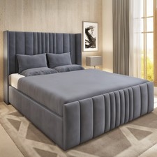 Upholstered Hidden Ottoman Storage Glory Winged Panel Bed Frame With Mattress