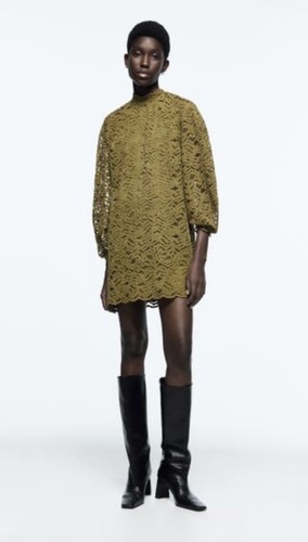 Zara olive green lace velvet - zara,