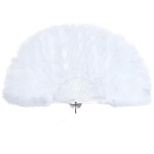 WHITE 20s FEATHER FAN Hand Held Ladies Halloween Fancy Dress Costume Flapper