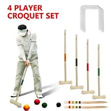 4 PLAYER TRADITIONAL GARDEN WOODEN MALLET BALLS CROQUET SET OUTDOOR TOY FUN GAME