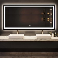 Jumbo LED Lighted Bathroom Mirror Touch Button Anti Fog Dimmable V&H Wall Mount