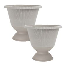 2Pc Plastic Round Grey Urn Plant Pot 34cm Outdoor 9.5L Garden Planter Cover Gift