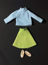 Mod style blue top green skirt white mam'selle shoe fit 12" doll Mitzi colours