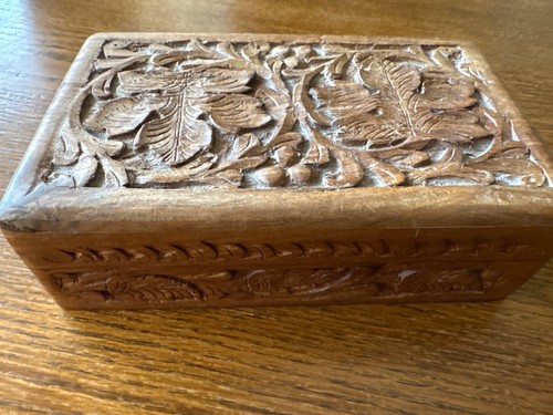Carved wooden jewellery box - box,