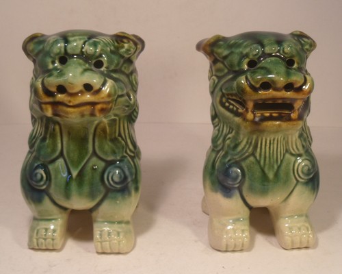 Pair chinese green foo dogs - chinese,