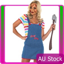 Ladies Seed Of Chucky Doll Costume Halloween Fancy Dress Scary Party Outfit