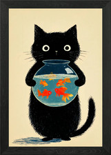 Black Cat with Goldfish Bowl