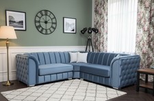 Italian Upholstered Chesterfield Corner Sofa In Plush Velvet Fabric In UK Sizes