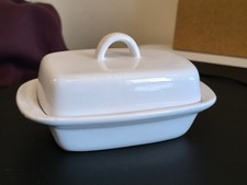 TU White Porcelain Ceramic Butter Dish w Lid Storage Serving Breakfast Container