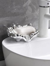 Silver Soap Dish Tray with Drain Bathroom Sink Holder Shell Design Modern Stand
