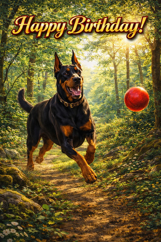 Doberman dog birthday card - card, a5