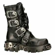 New Rock 391-S1 Boots Unisex Black Metallic Reactor Goth Punk Rock Biker 
